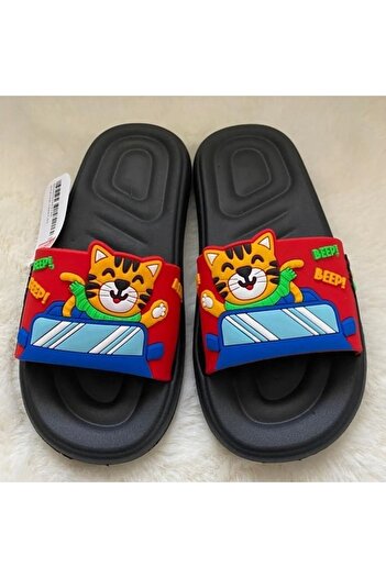 GEZER Car Cat Patterned Anti-Slip Red Blue Unisex Children's Slippers