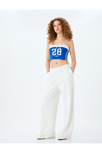 Koton Strapless Neckline Slogan Printed Sleeveless Bias Crop Tank Top