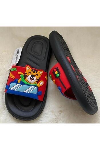GEZER Car Cat Patterned Anti-Slip Red Blue Unisex Children's Slippers