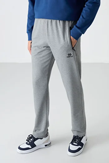 TOMMY LIFE Ανδρικό φούτερ Grey Melange - με φερμουάρ, τρεις τσέπες, στενή εφαρμογή, κλασικό πόδι - 84671