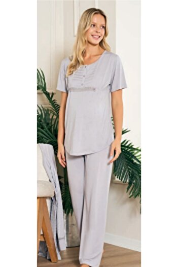 Feyza Pijama Feyza Cotton Dressing Gown 3 Piece Maternity Maternity Pajama Set