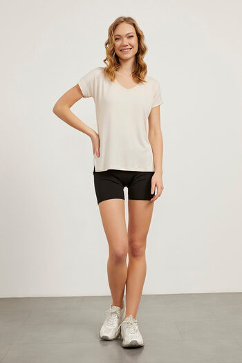 Arma Life Women's Loose V-Neck Short Sleeve Loose Viscose Stone T-Shirt