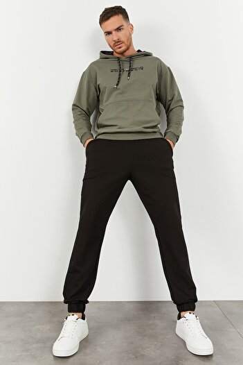 TOMMY LIFE Μαύρη κουκούλα ανδρική αθλητική φόρμα OverErsizE - Kangaroo PockEt Elastic, 85117