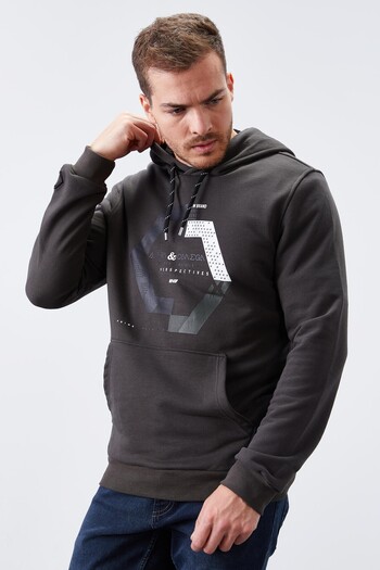 TOMMY LIFE Ανδρικό φούτερ με κουκούλα Khaki Geometric Printed Standard Fit - 87870