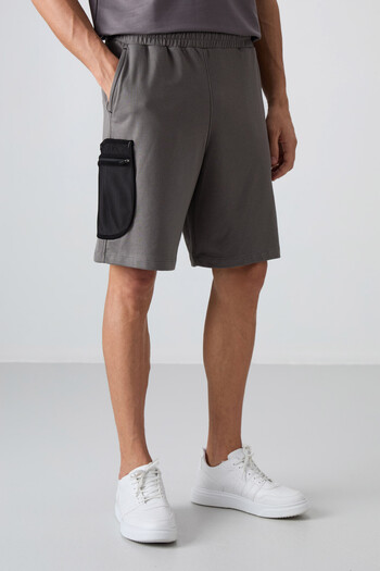 TOMMY LIFE Dark Gray Cotton Thick Soft Textured Comfort Fit Printed Men's Shorts - 81266