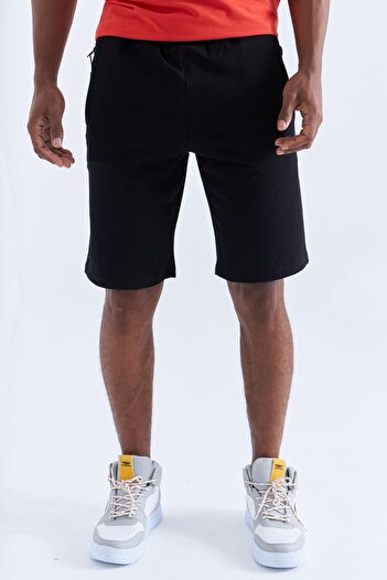 TOMMY LIFE Black Single Zipper Pocket Detailed Lace-up Standard Mold Men's Shorts - 81202