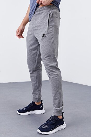 TOMMY LIFE Gri Melanj Fermuar Cepli Dar Kalıp Jogger Erkek Eşofman Alt - 84343