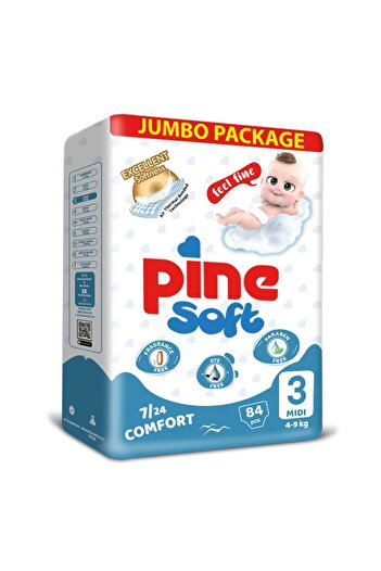 Pine Scutece Pine Soft, Pachet Jumbo, nr.3, 4-9 kg, 84 buc