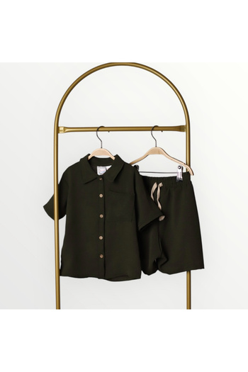 Arya Nisa Kids Boy's Buttoned Shirt Summer New Season 2-Piece Shorts Set
