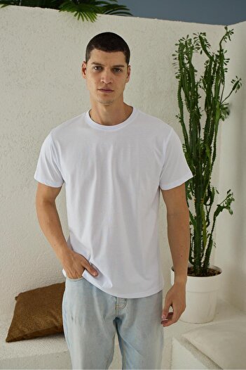 KLY Чоловічий короткий рукав Regular Fit Білий T-Shirt C0T1N5