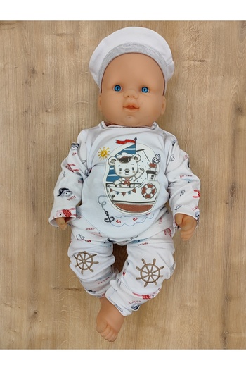 Tomuycuk Ecru 3-Piece Set for Baby Boy - 100% Cotton and Sweat Little Pirate