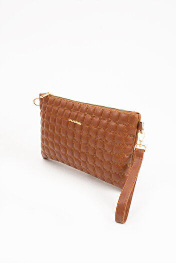 Sanmorris Women's Faux Leather Tan Colored Adjustable Crossbody and Hand Strap Portfolio, Clutch Bag