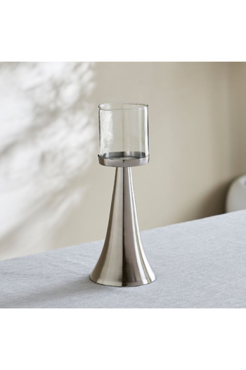 Home Box Nordic Glass Hurricane Candleholder with Metal Base - 12x12x30 cm