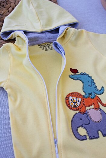 Tomuycuk Ef Çizgi Erkek Bebek Kapüşonlu Tulum Sarı Hediyelik Bebek Giyim