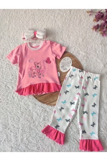 Tomuycuk 3-Piece Baby Girl Kids Set Pink Summer Gift 3-6-9-12 Months Baby Sets Outfits Clothes