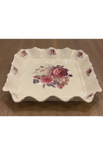 ROY KING Serving Plate Cream Gold Square Rose Pattern Rose 28X28X5 cm