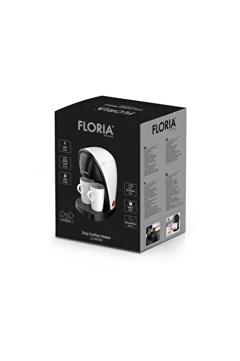 Floria Zln9298 Coffee Maker, Nylon Filter, Measuring Cup, 2 Cups Included, White