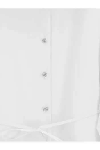 Modamorfo White Hem Tiered Poplin Shirt Tunic Buttoned Ruffles
