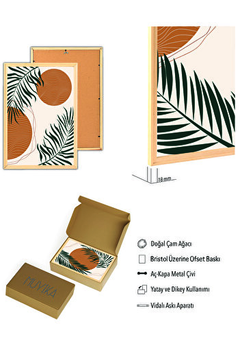 Muyika Design Premium Ahşap Çerçeveli 3lü Modern İskandinav Bohem Tarz Dekoratif Ev Dekorasyonu Tablo Seti-SET9