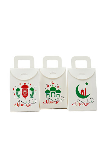 repro design 3 білих хусточки розміром 10x15 см з надрукованим написом «Eid Mubarak», цукерки, кишенькові гроші, подарункова коробка та упаковка