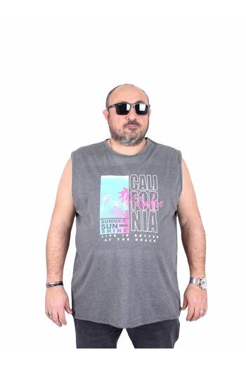 MocGrande Oversize Printed Sleeveless T-Shirt, Beach Paradise 25151 Grey Melange