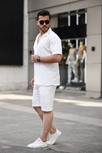 YONEZ MODA Twist Fabric Short Sleeve Shirt Shorts Bottom Top Set