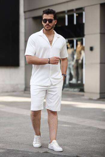 YONEZ MODA Twist Fabric Short Sleeve Shirt Shorts Bottom Top Set