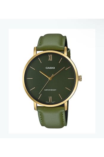Casio Casio Enticer Analog Watch with Leather Strap MTP-VT01GL-3BUDF - 33 mm - Green
