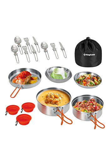KINGCAMP Adventurer Ii Pro Stainless Steel Camping Cookware Set 25 Piece