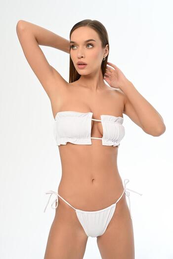 AQUAVİVA Γυναικείο σετ μπικίνι Aquaviva White Strapless Sliding Brazilian Ruffle