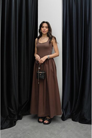 Havoş Brown Baden Square Collar Dress