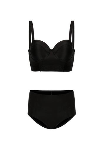 AQUAVİVA Aquaviva Women's Black Valencia Back Detailed Padded High Waist Bikini Set