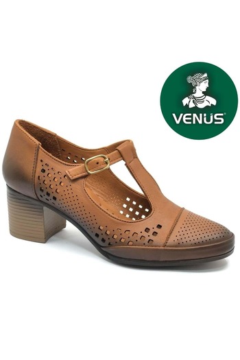 Venüs Cosmos Genuine Leather Comfort Orthopedic Women's Heeled Shoes Taba