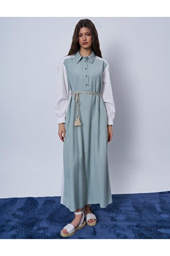Kayra Knitted Lace Detailed Garnished Dress Water Green
