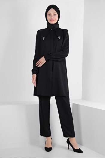 Alvina STONE DETAILED WAIST RUBBERED DOUBLE PANT SUIT 43910