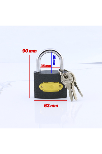 Badem10 Padlock Gray 63 mm 3 Key Ring Workplace Shutter Door Crate Lock Gray Color Tosba Lock