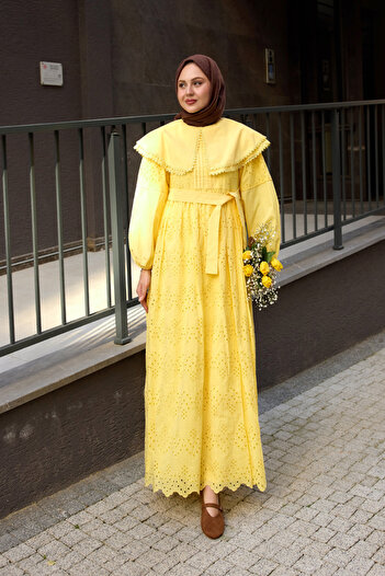 LOCCO Yellow Women's Baby Collar Lace Dress