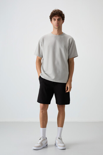 AIR JONES Stone Waffle Interlock Surface Textured Oversize Fit Basic Men's T-Shirt - 88379