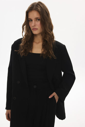 Hooopstore Frame Textured Black Blazer Jacket
