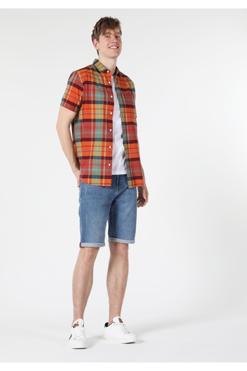Colin's Regular Fit Shirt Neck Plaid Men's Multicolored Short Sleeve Shirt