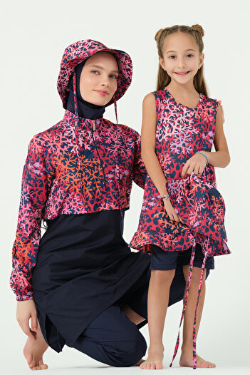 ALFASA Zero Sleeve Children's Swimsuit with Coral Hat