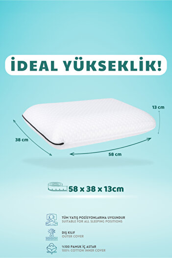 VİSCOTEX Ортопедична подушка з підтримкою шиї Visco, 58x38x13 см, біла