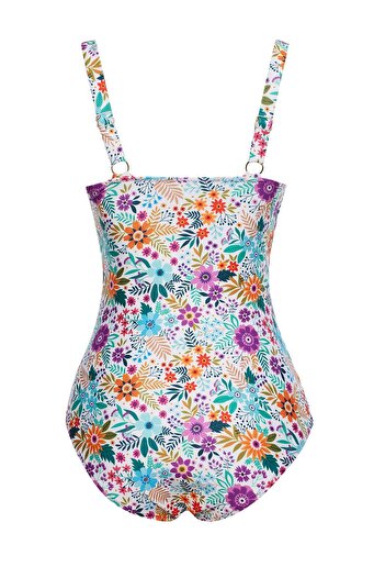 SAILOR moda Square Neck Gathered Patterned Swimsuit