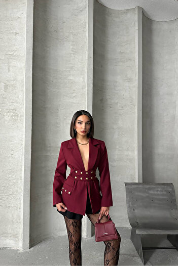 Neşeli Butik Women's Design Snap Button Detailed Blazer Jacket Nbg079