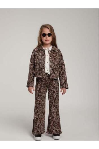 Zekids Girl's Lycra Leopard Slit Flared Trousers