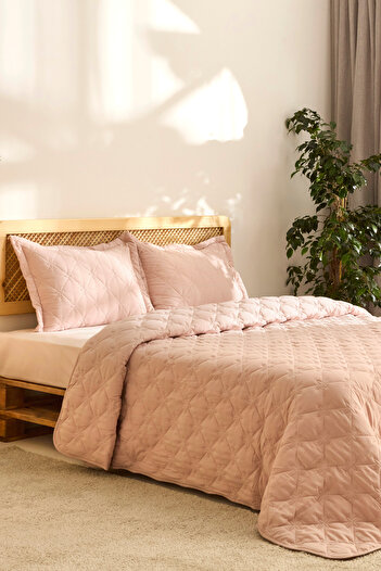 Kaşmir Home Lilly Çiçekli Tek Kişilik Yatak Örtüsü Takımı Pudra