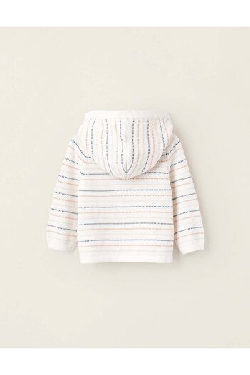 Ziddy Hooded Cardigan for Newborns, White/Blue/Orange