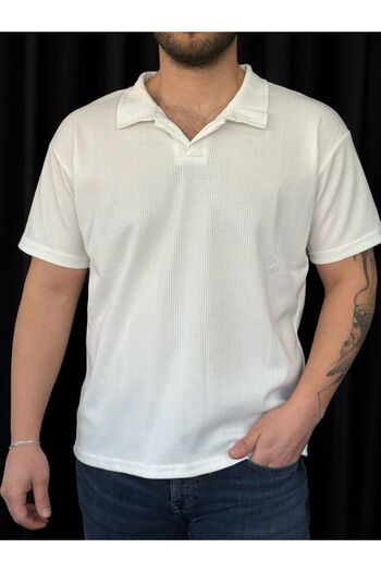Altamira Men's White Honeycomb Polo Neck T-Shirt