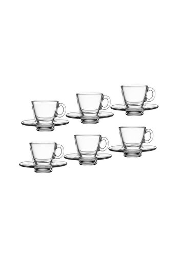 Paşabahçe Pasabahce Turkish coffee and espresso glass set, 6 cups and 6 saucers, 105 mm capacity