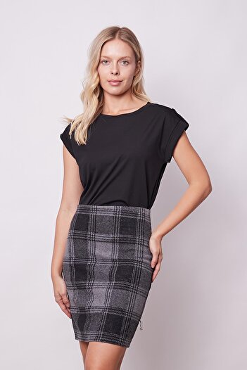 Jument Winter Lycra Wool Fabric High Waist Above Knee Pencil Skirt-Black Pattern